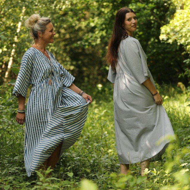 Quintessence - Robe Kalaya - seersucker de coton rayé bleu