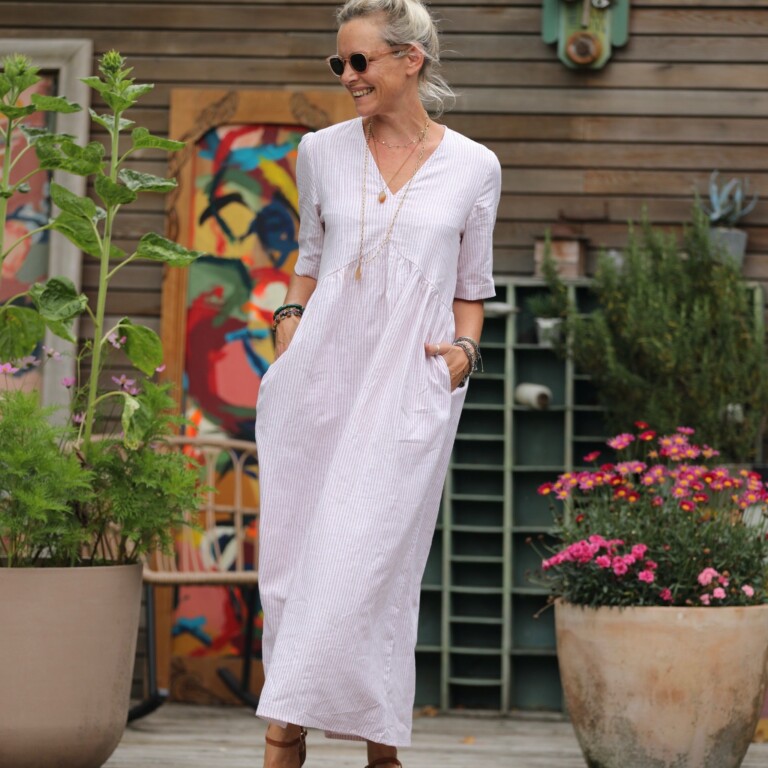 Quintessence - Robe Edonie - rayure lin/coton terracotta