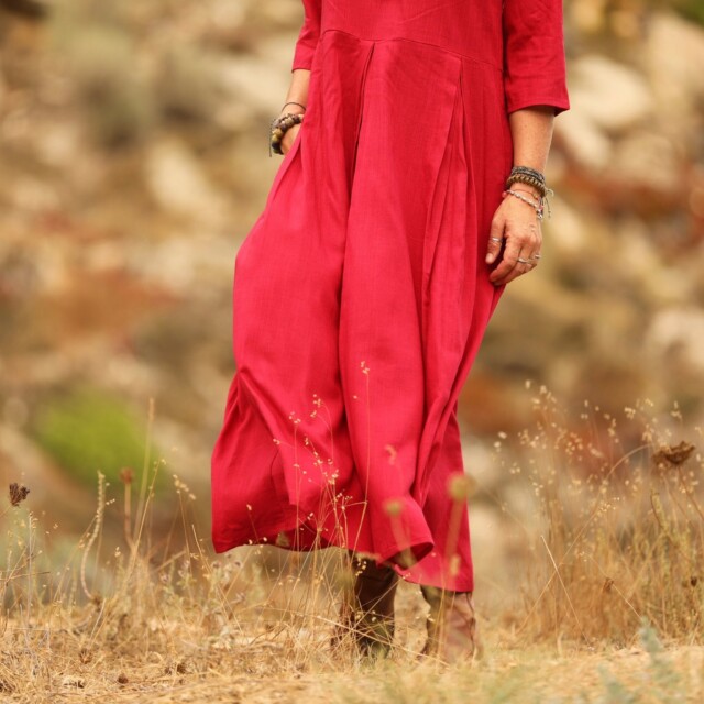 Quintessence - Robe Louisa coton-lin coquelicot