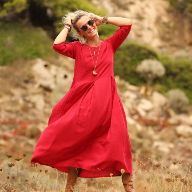 Quintessence - Robe Louisa coton-lin coquelicot