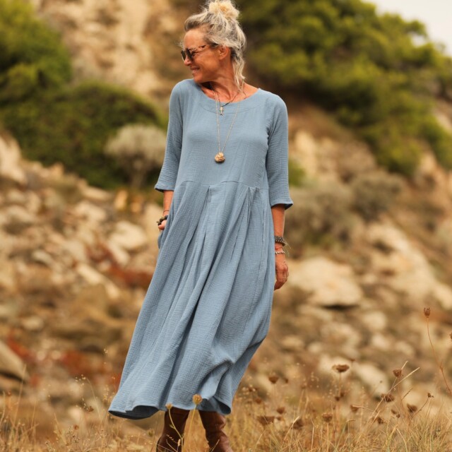 Quintessence - Robe Louisa double gaze de coton bleu navy