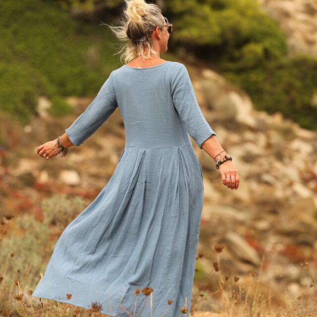 Quintessence - Robe Louisa double gaze de coton bleu navy