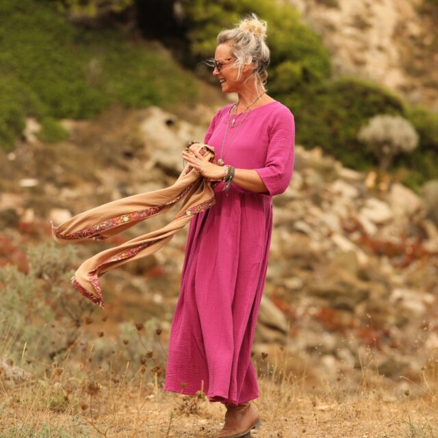 Quintessence - Robe Louisa double gaze de coton bougainvillier