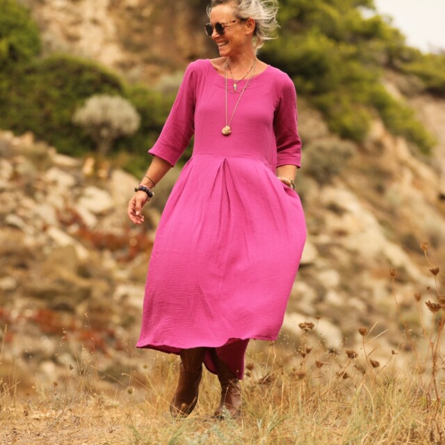 Quintessence - Robe Louisa double gaze de coton bougainvillier