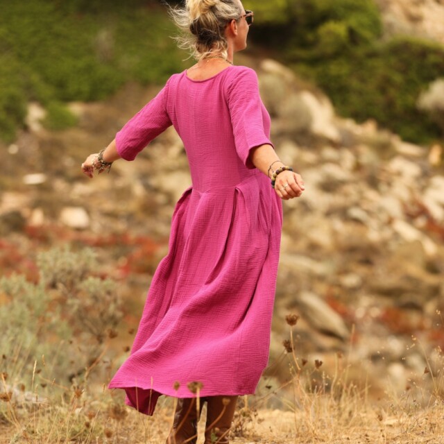 Quintessence - Robe Louisa double gaze de coton bougainvillier