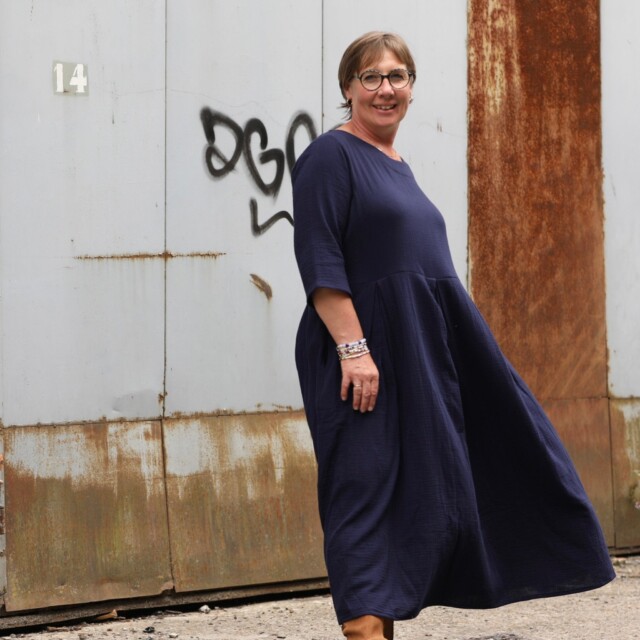 Quintessence - Robe Louisa double gaze de coton bleu nuit