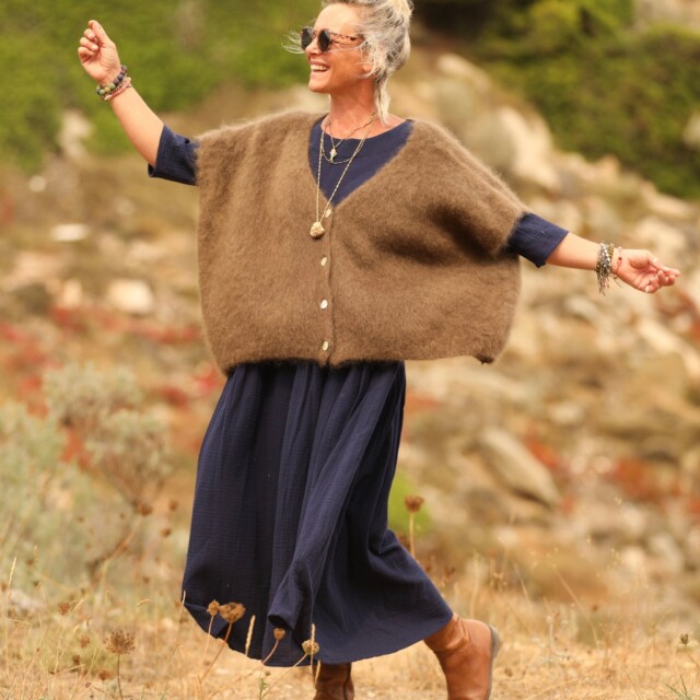 Quintessence - Robe Louisa double gaze de coton bleu nuit