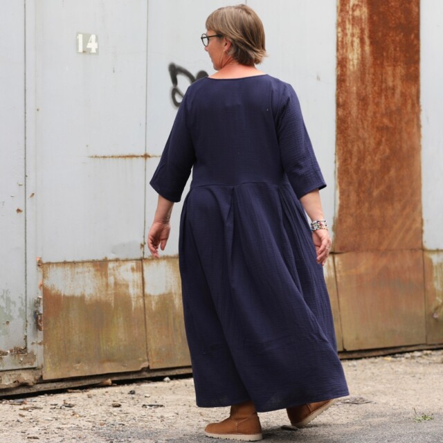 Quintessence - Robe Louisa double gaze de coton bleu nuit