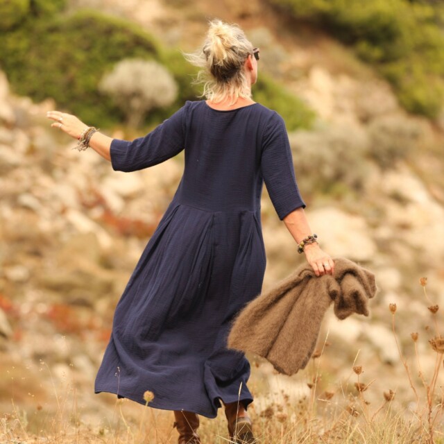 Quintessence - Robe Louisa double gaze de coton bleu nuit