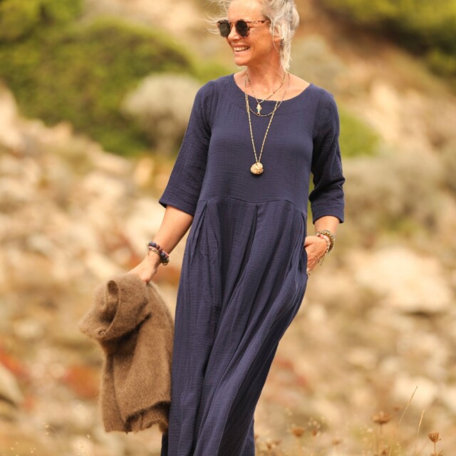 Quintessence - Robe Louisa double gaze de coton bleu nuit