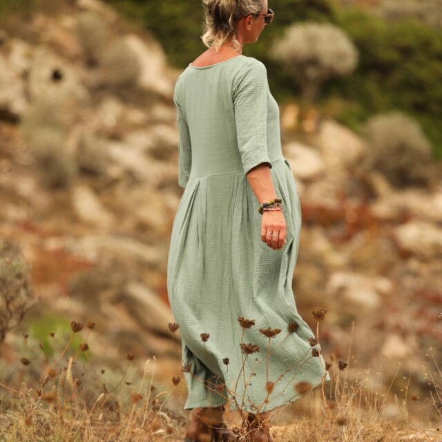 Quintessence - Robe Louisa double gaze de coton vert d'eau