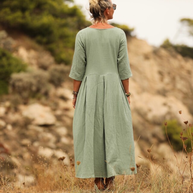 Quintessence - Robe Louisa double gaze de coton vert d'eau