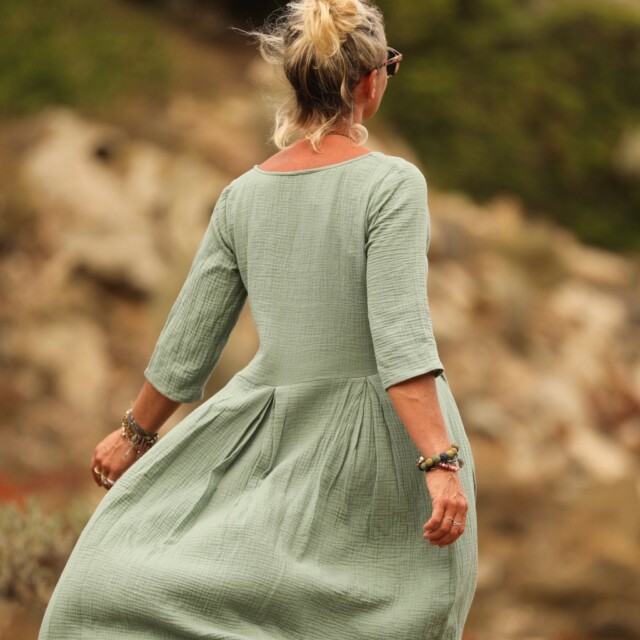 Quintessence - Robe Louisa double gaze de coton vert d'eau