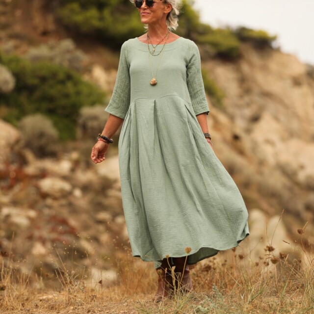 Quintessence - Robe Louisa double gaze de coton vert d'eau
