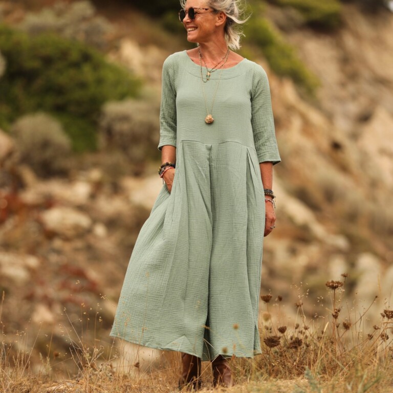 Quintessence - Robe Louisa double gaze de coton vert d'eau