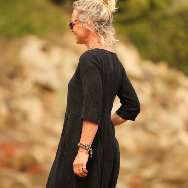 Quintessence - Robe Louisa - Double gaze de coton/lin jacquard fleuri noir