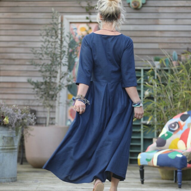 Quintessence - Robe Louisa manches 3/4 lin bleu indigo