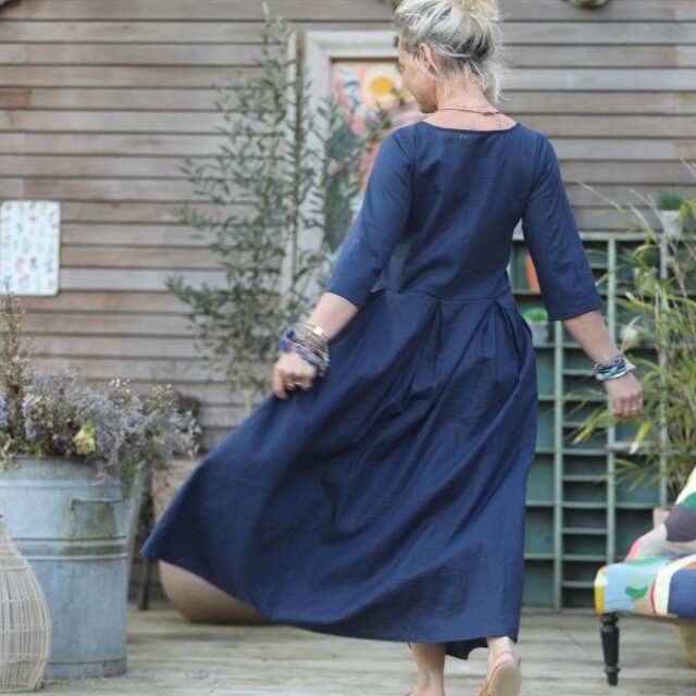 Quintessence - Robe Louisa manches 3/4 lin bleu indigo