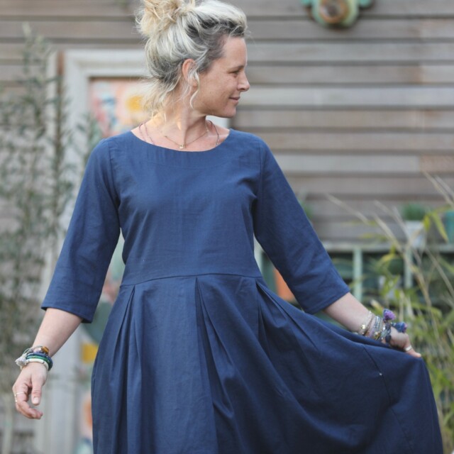 Quintessence - Robe Louisa manches 3/4 lin bleu indigo