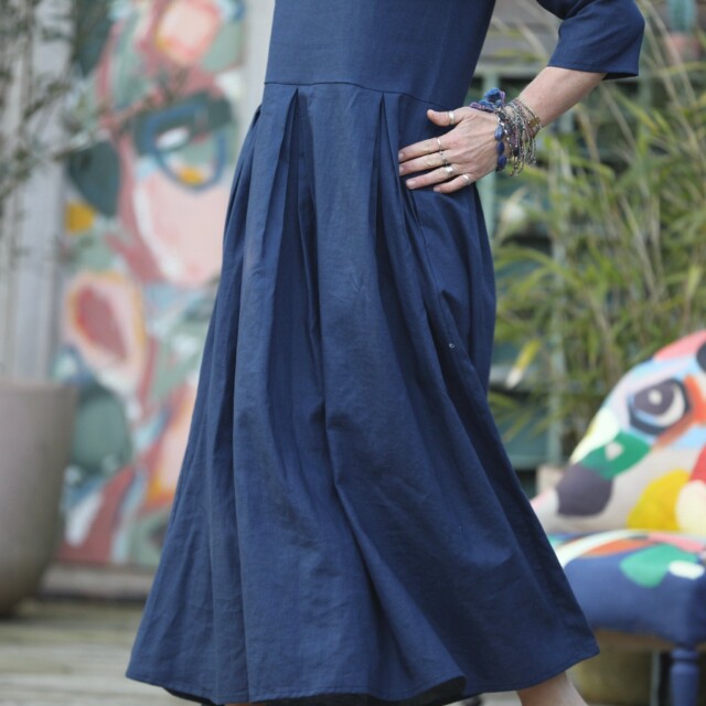 Quintessence - Robe Louisa manches 3/4 lin bleu indigo