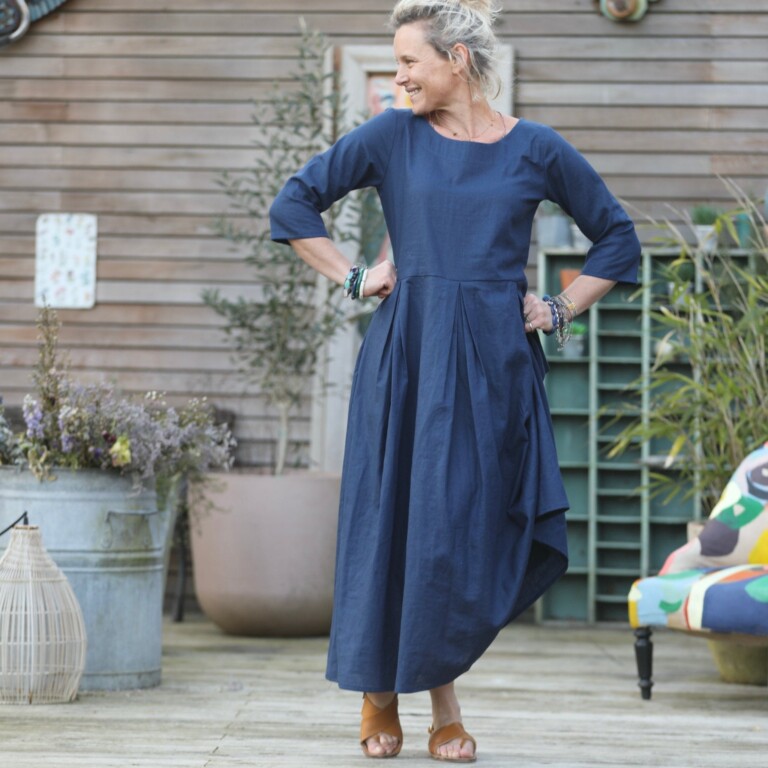 Quintessence - Robe Louisa manches 3/4 lin bleu indigo