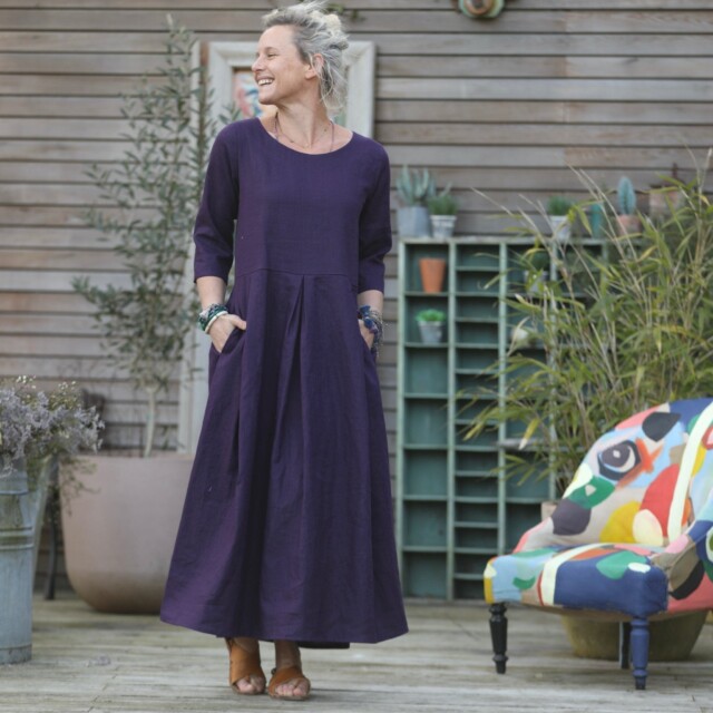 Quintessence - Robe Louisa manches 3/4 lin lilas