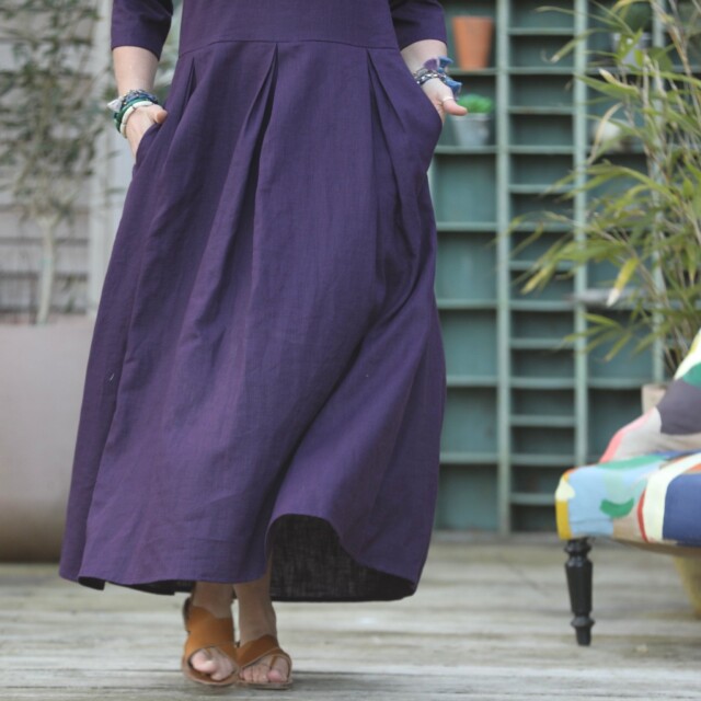 Quintessence - Robe Louisa manches 3/4 lin lilas