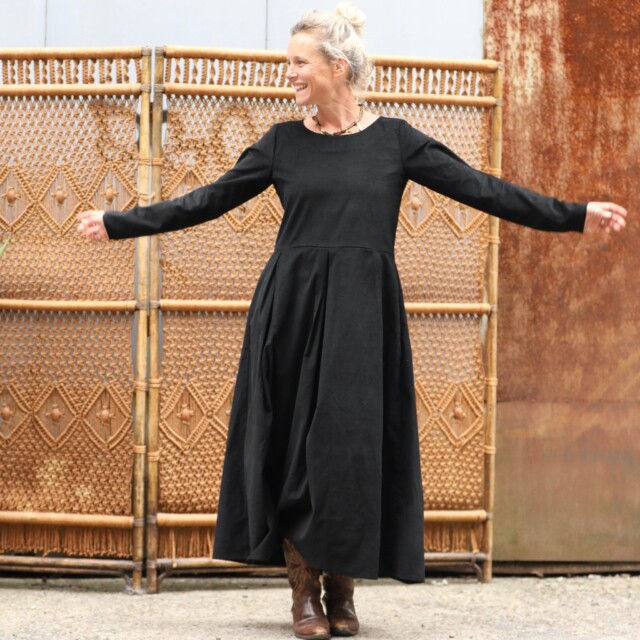 Quintessence - Robe Louisa - velours milleraies noir