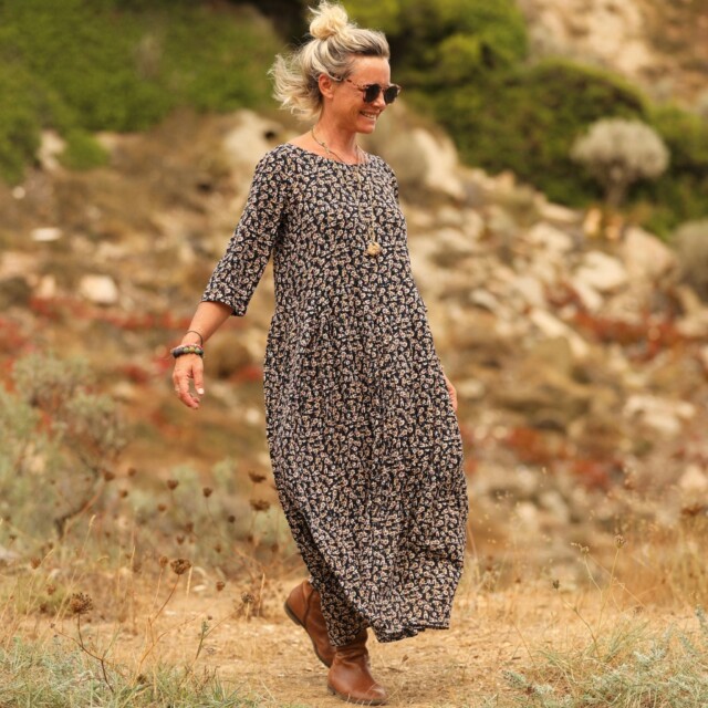 Quintessence - Robe Louisa viscose fleurettes dorées