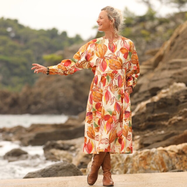 Quintessence - Robe Orlane - satin de coton poésie d’automne