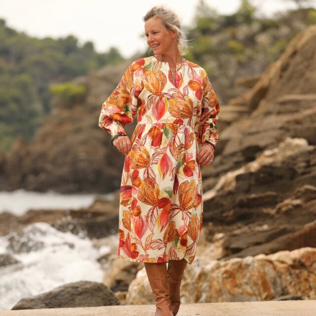 Quintessence - Robe Orlane - satin de coton poésie d’automne