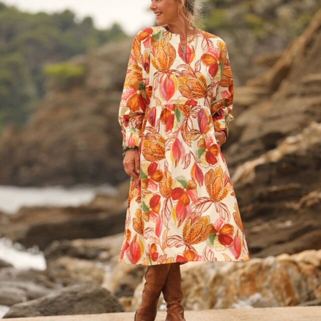 Quintessence - Robe Orlane - satin de coton poésie d’automne