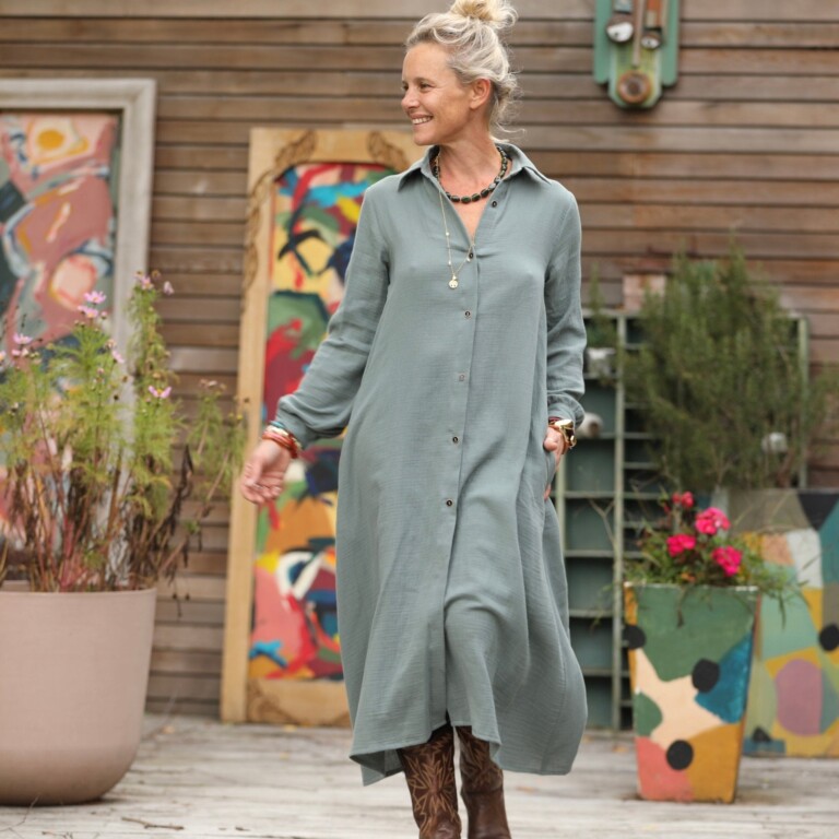 Quintessence - Robe Pensée - Double gaze de coton vert cactus