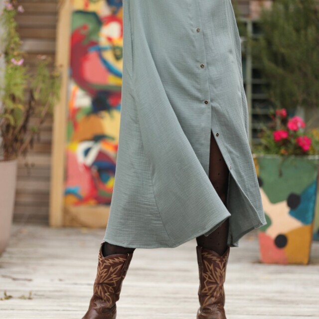 Quintessence - Robe Pensée - Double gaze de coton vert cactus