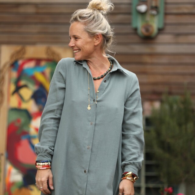 Quintessence - Robe Pensée - Double gaze de coton vert cactus