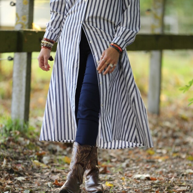 Quintessence - Robe Pensée - Rayures bleues argentées