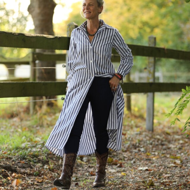 Quintessence - Robe Pensée - Rayures bleues argentées