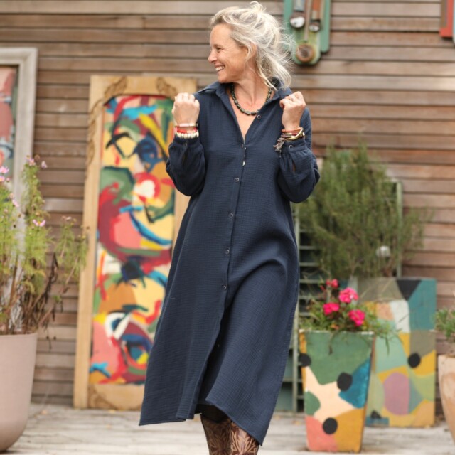 Quintessence - Robe Pensée - Triple gaze de coton marine