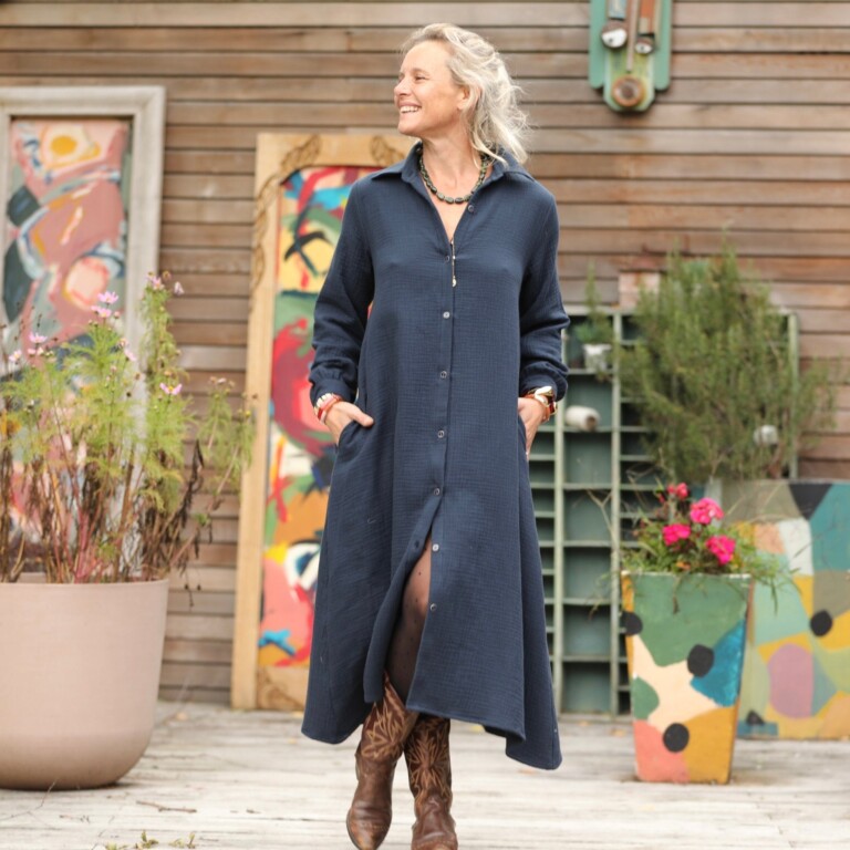 Quintessence - Robe Pensée - Triple gaze de coton marine