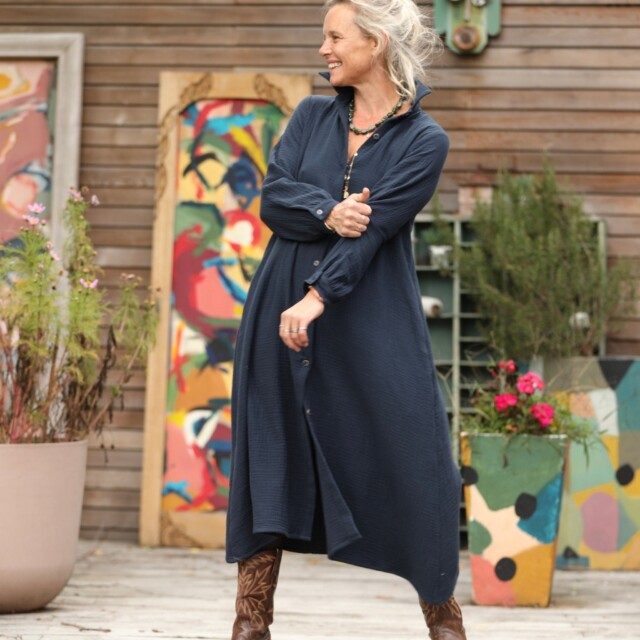 Quintessence - Robe Pensée - Triple gaze de coton marine