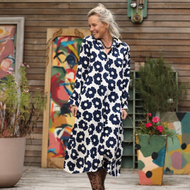 Quintessence - Robe Pensée - Viscose fleurs marine