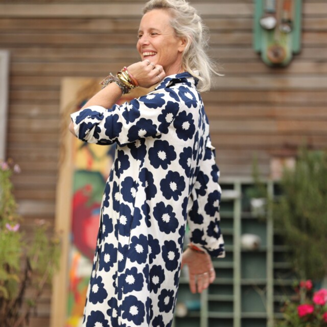 Quintessence - Robe Pensée - Viscose fleurs marine