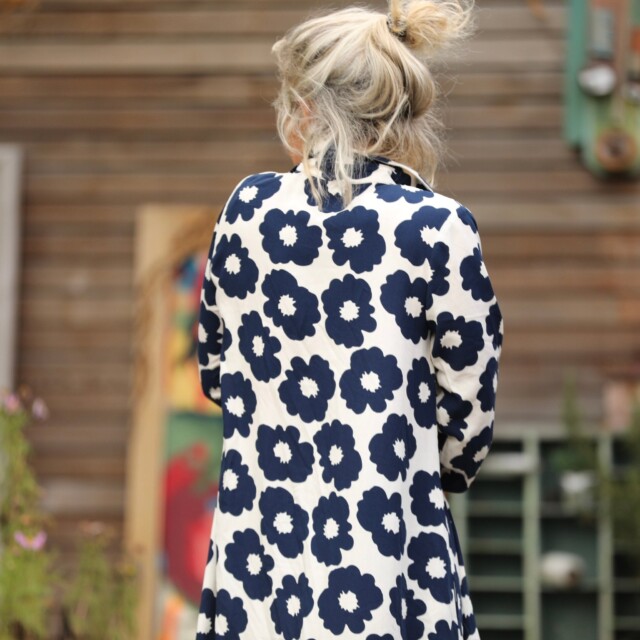 Quintessence - Robe Pensée - Viscose fleurs marine