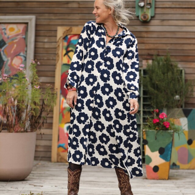 Quintessence - Robe Pensée - Viscose fleurs marine