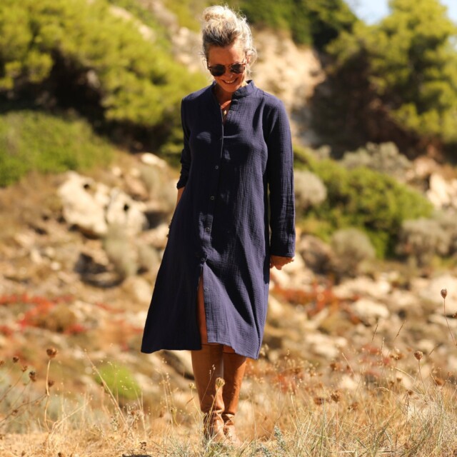 Quintessence - Robe Yuna -  Double gaze de coton bleu nuit