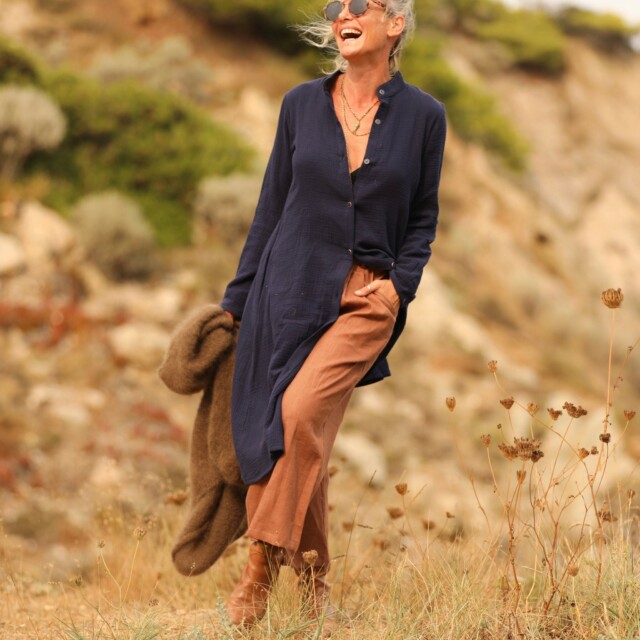 Quintessence - Robe Yuna -  Double gaze de coton bleu nuit