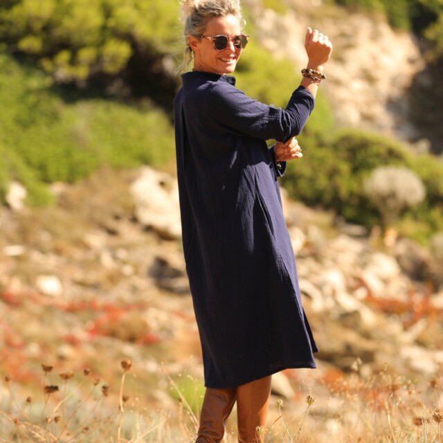 Quintessence - Robe Yuna -  Double gaze de coton bleu nuit