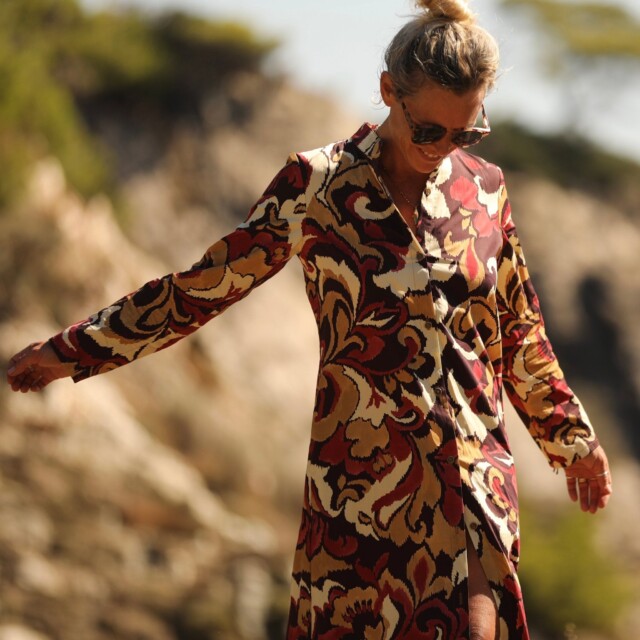 Quintessence - Robe Yuna -  satin de coton Éclat Grenat