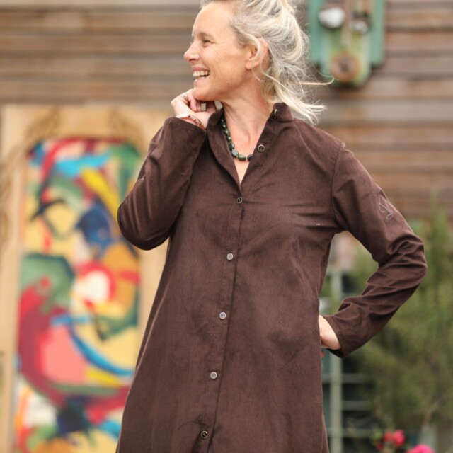 Quintessence - Robe Yuna - Velours milleraies chocolat