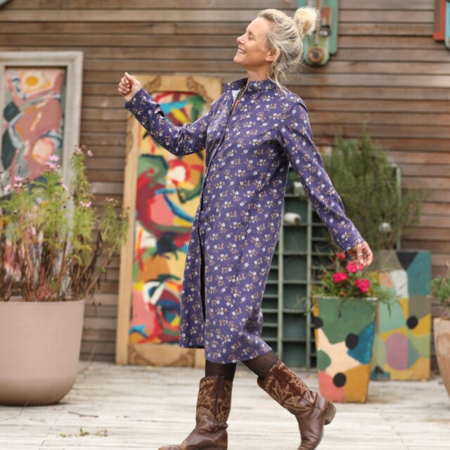 Quintessence - Robe Yuna - Velours milleraies Éclats de myosotis